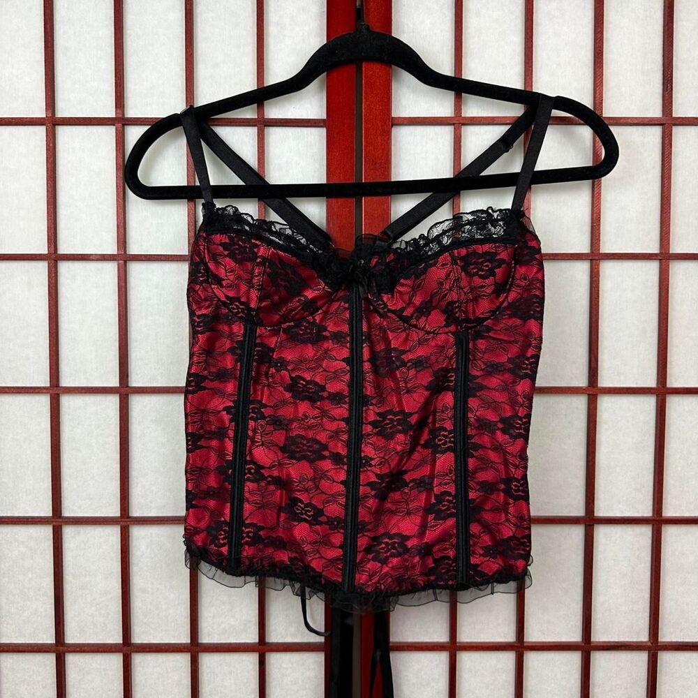 Y2K Gothic Red Black Lace Corset Top Romantic